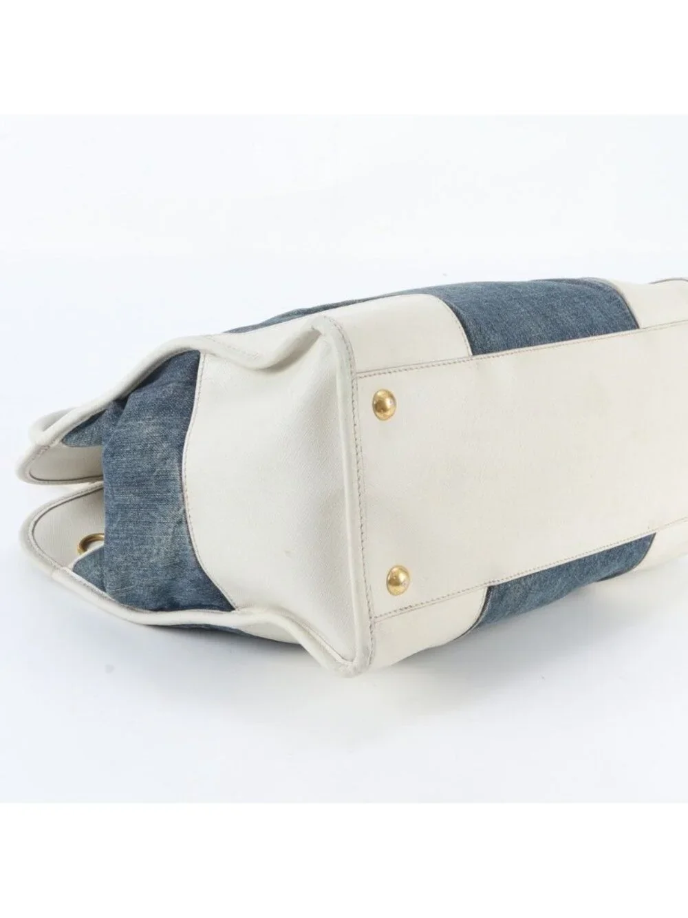 Prada Saffiano Leather Denim Triangle Logo Tote Shoulder Hand